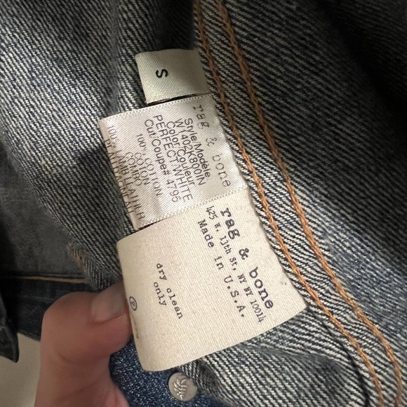 rag & bone/JEAN for Intermix White Leather Sleeve Distressed Jean Jacket S - Picture 7 of 11